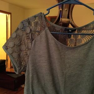 GAP Crop Top Gray with Lace Polka Dots Braiding